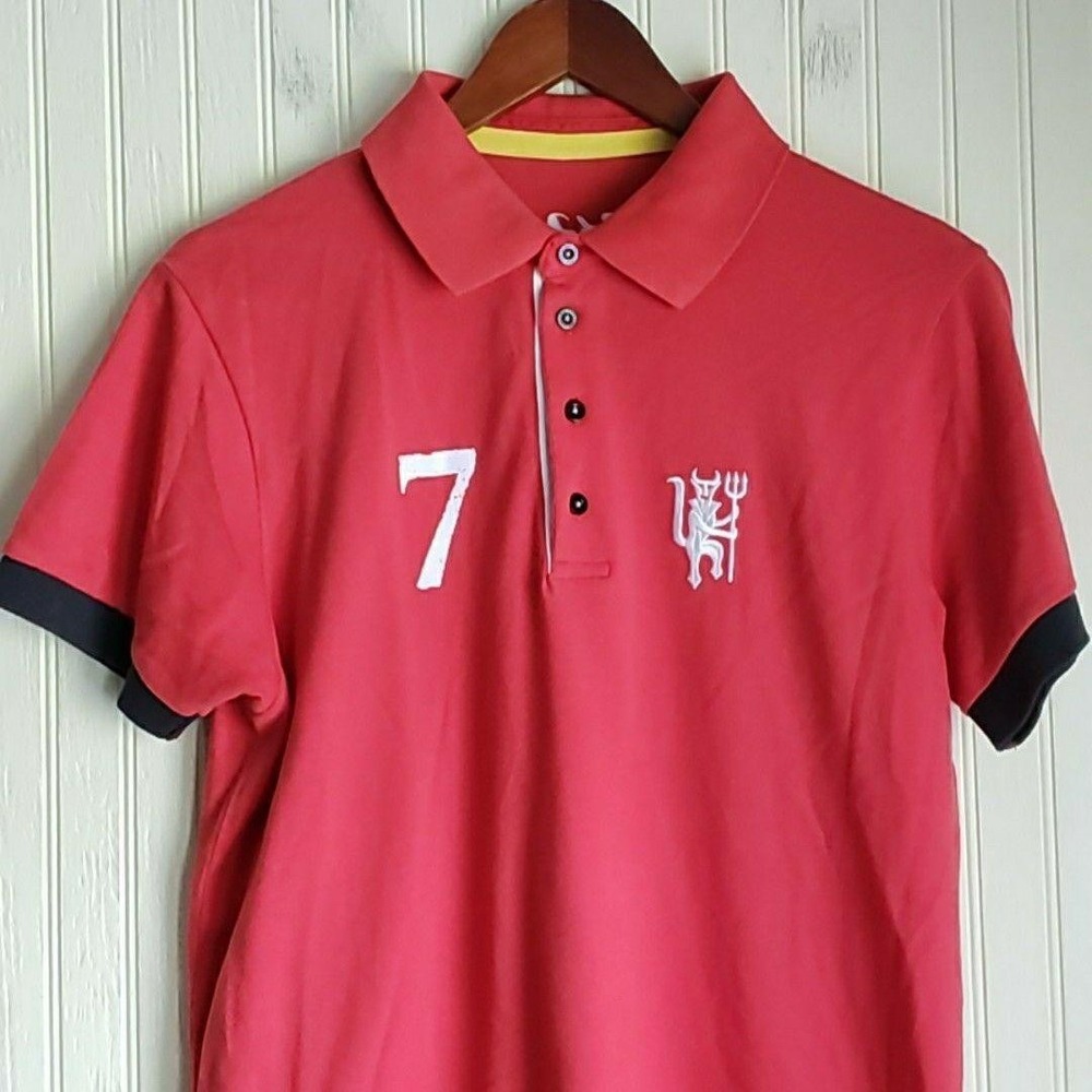 Red Devils Polo Shirt Mens Medium Red Soccer Coolligan Number 7 Jersey Top